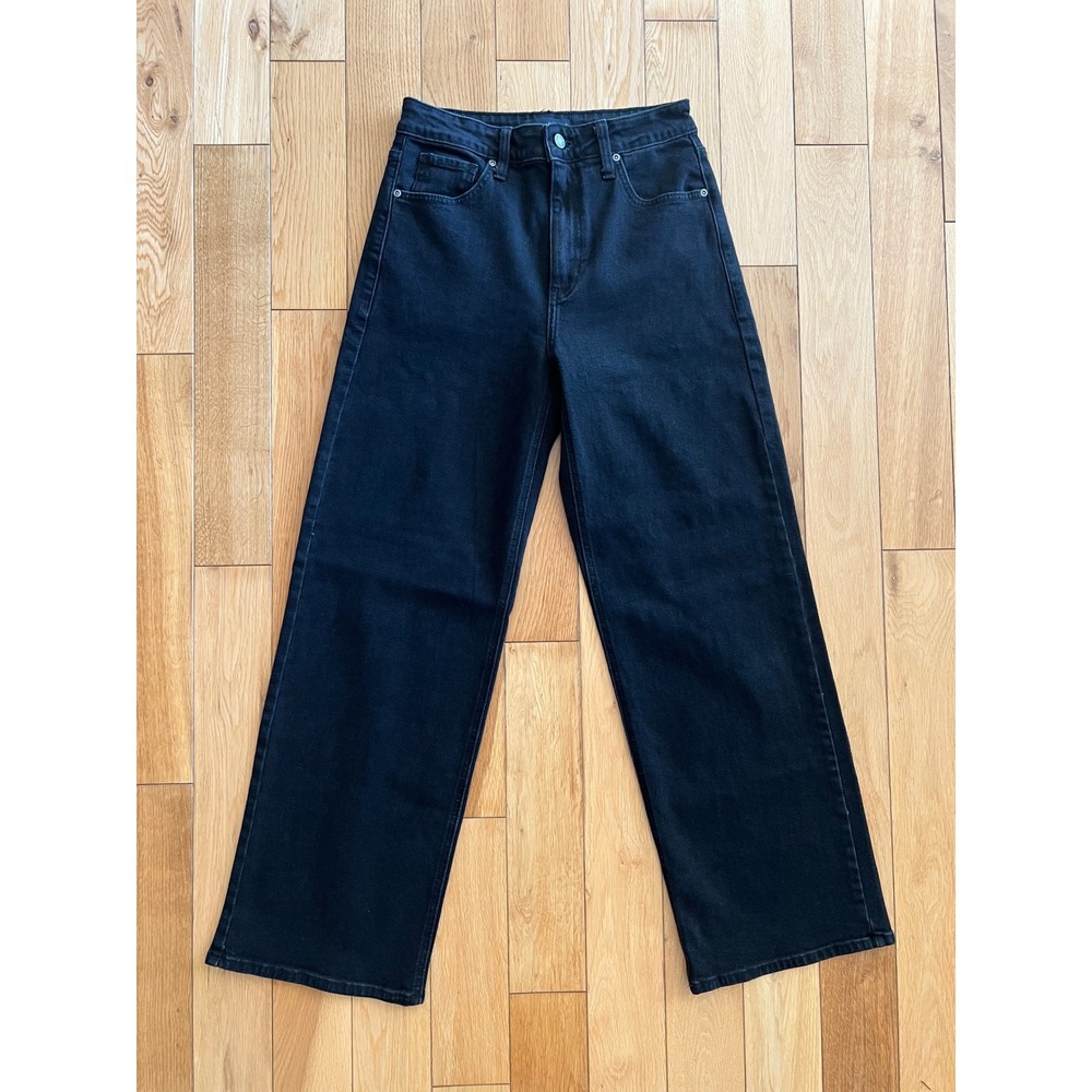 Pool House New York Wide Straight Leg High Rise Black Denim Jeans Womens S 27x30